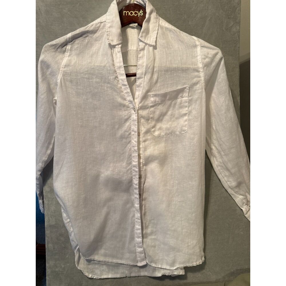 C&C California 100% White Linen Button Up Roll-Tab Shirt Women’s Small